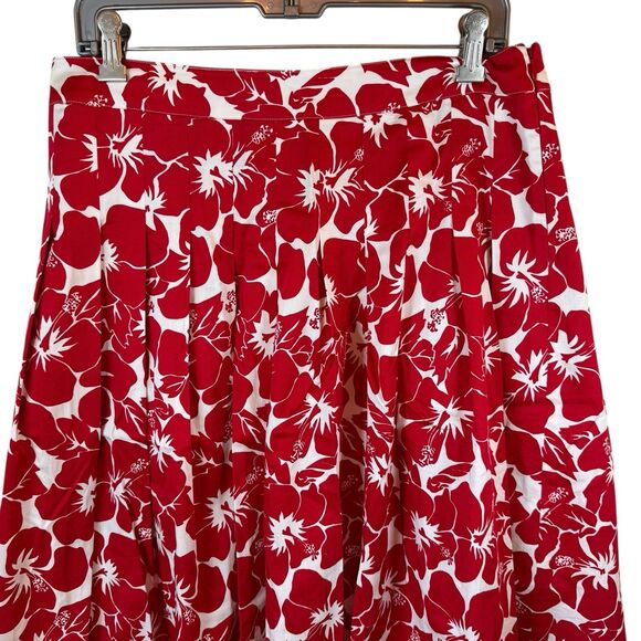 Talbots Skirt Womens 8 Red Floral Pleated A Line Flare Beach Coastal Hawaiian - Picture 3 of 9